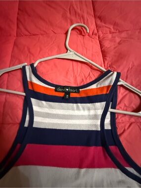 Derek Heart Navy, White, Pink & Orange Striped Tank Dress